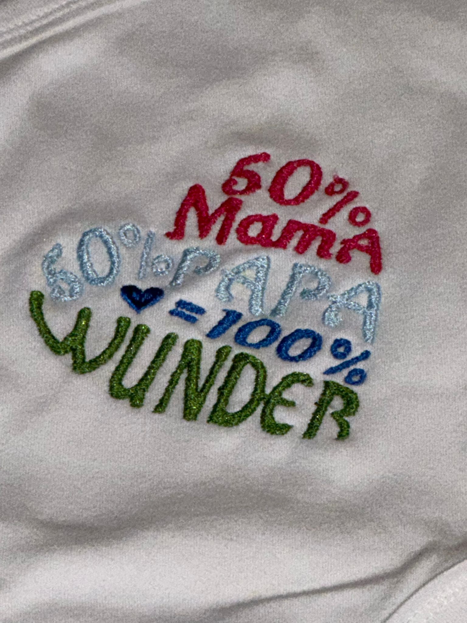 Bestickter Babybody "50% Mama, 50% Papa = 100% Wunder"